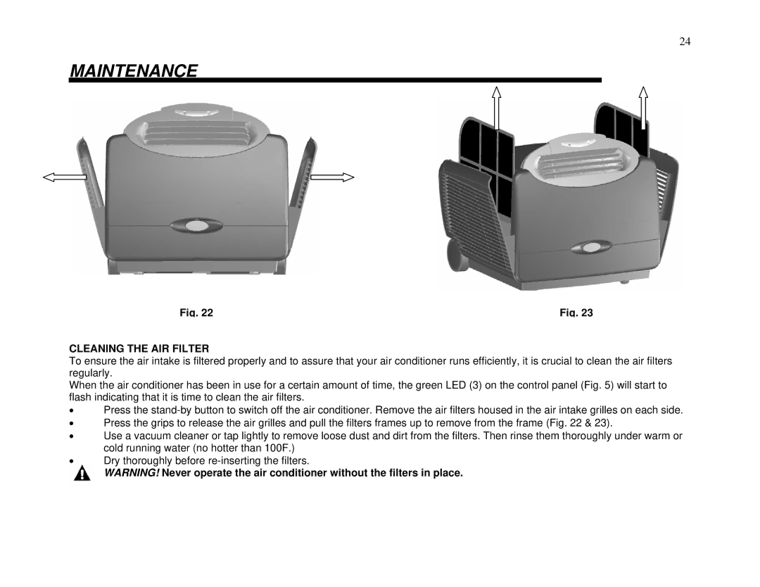 Whynter ARC-13W/S manual Maintenance, Cleaning the AIR Filter 