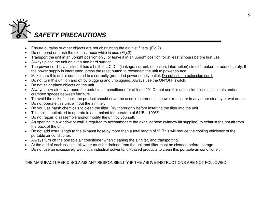 Whynter ARC-13W/S manual Safety Precautions 