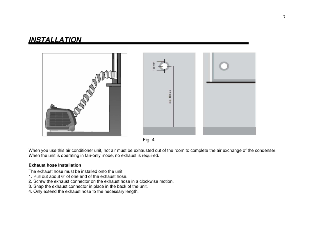 Whynter ARC-13W/S manual Exhaust hose Installation 