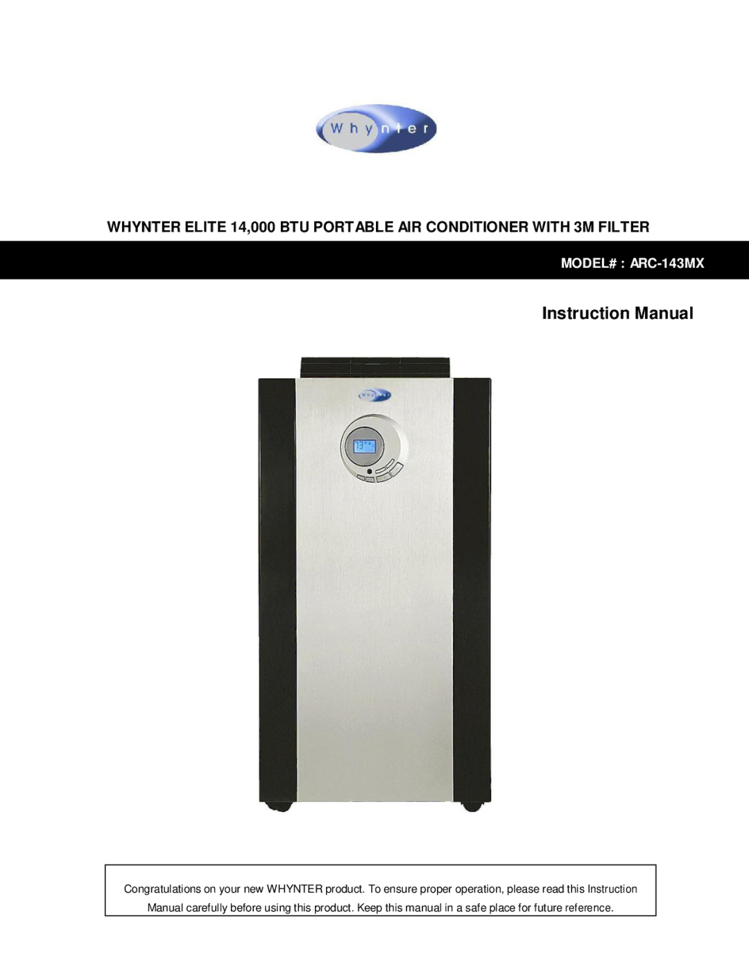 Whynter instruction manual MODEL# ARC-143MX 