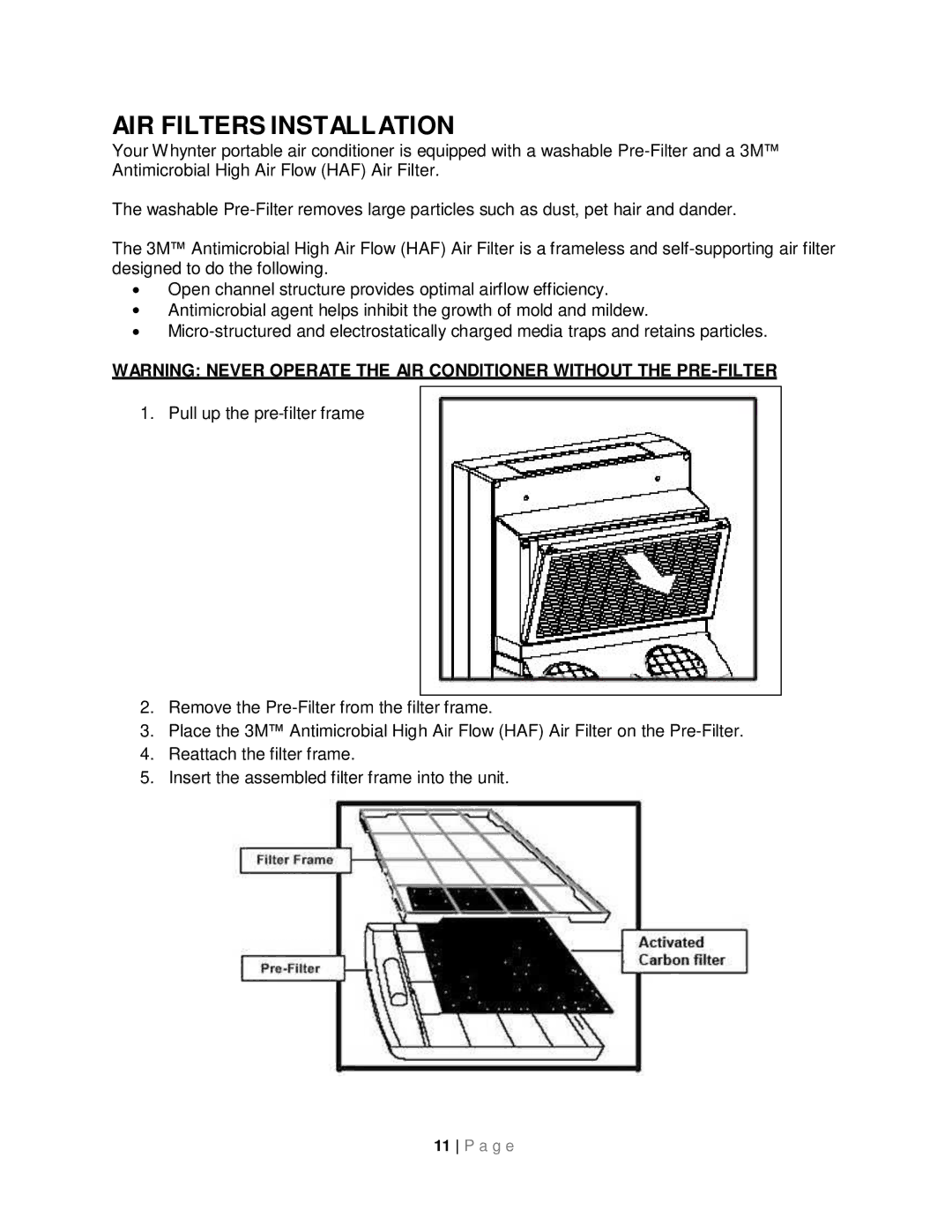 Whynter ARC-143MX instruction manual AIR Filters Installation 