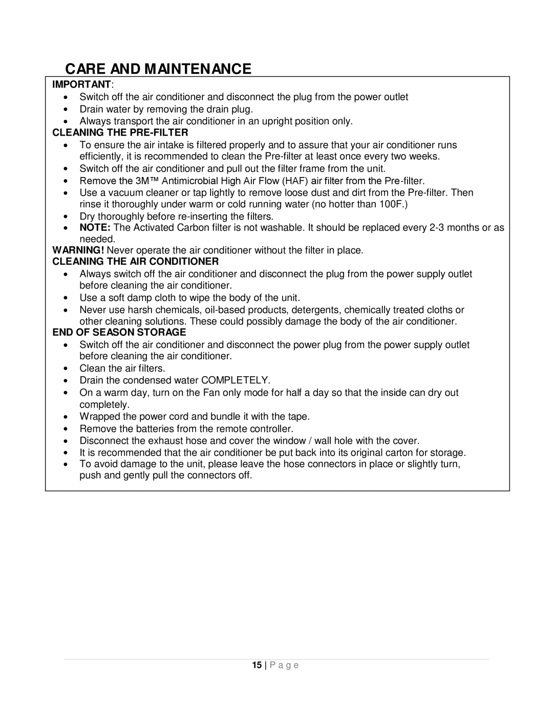 Whynter ARC-143MX instruction manual Care and Maintenance, Cleaning the PRE-FILTER 