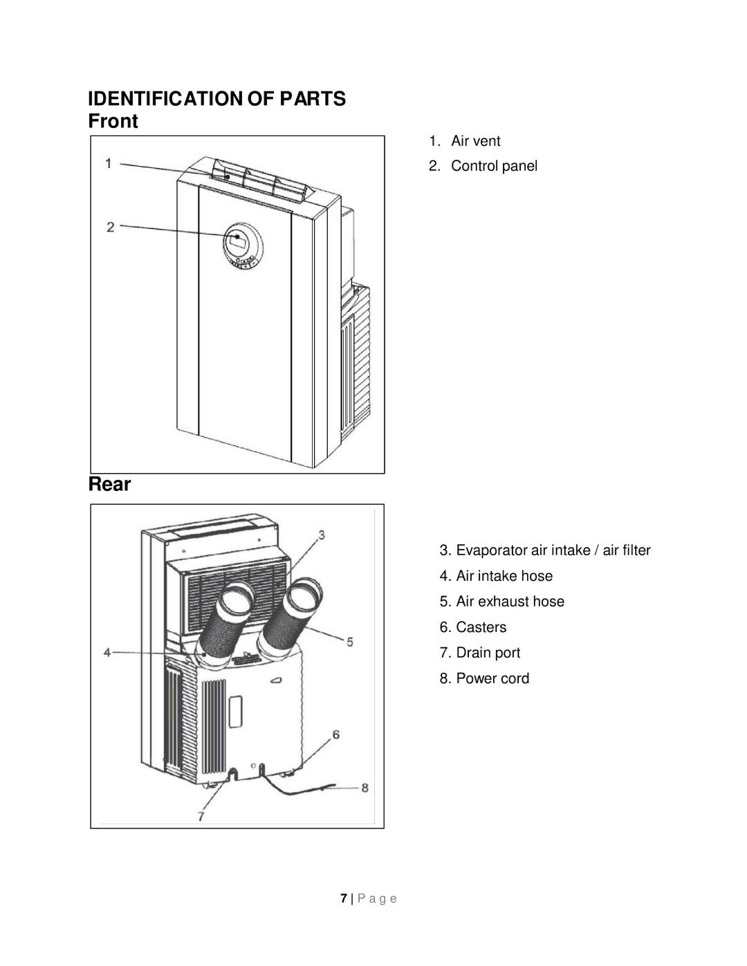 Whynter ARC-143MX instruction manual Identification of Parts Front Rear 