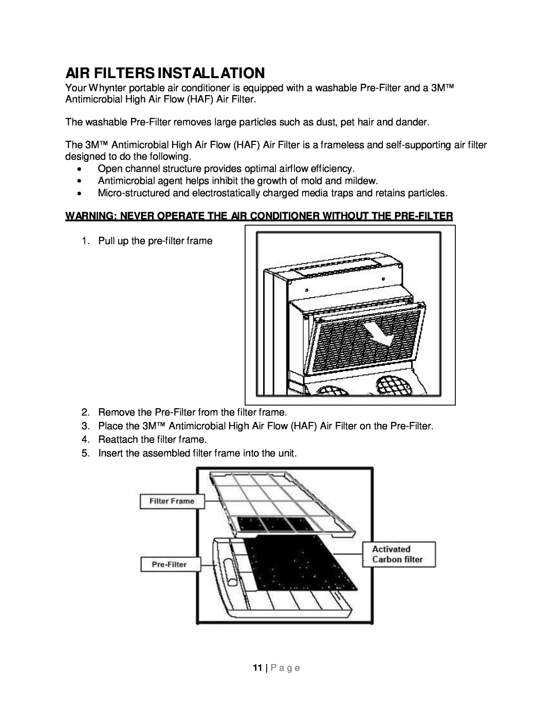 Whynter ARC-143MX instruction manual Air Filters Installation 