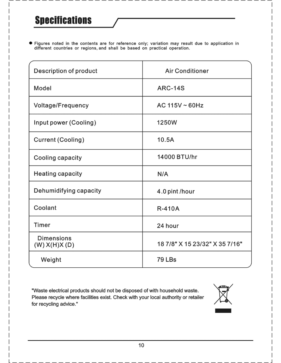 Whynter ARC-14S manual 