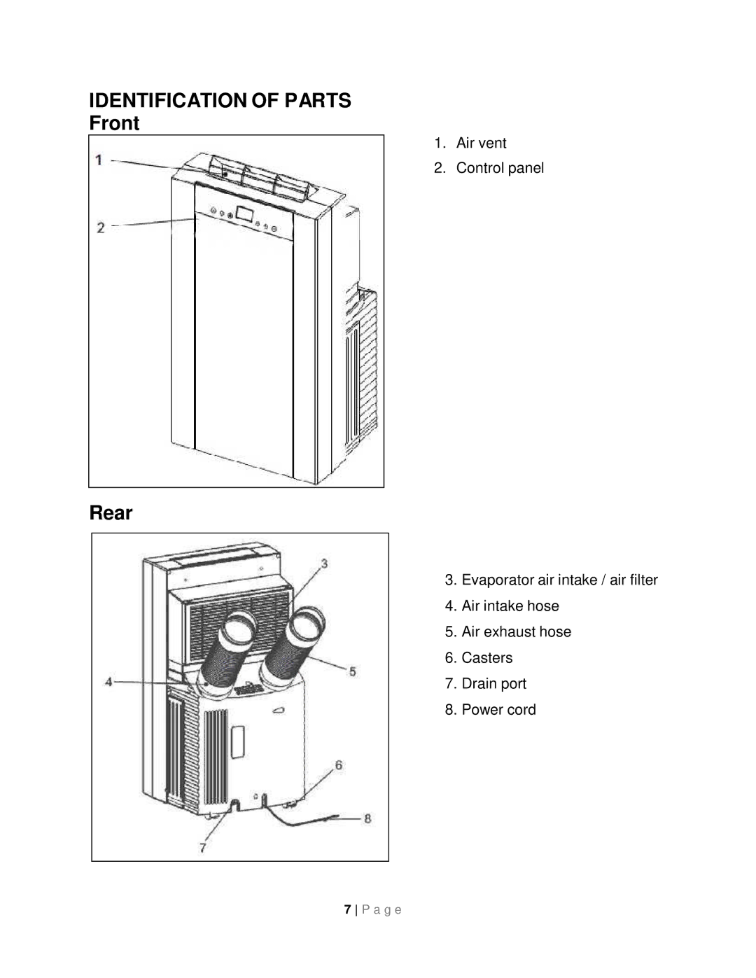 Whynter ARC-14S instruction manual Identification of Parts, Rear 