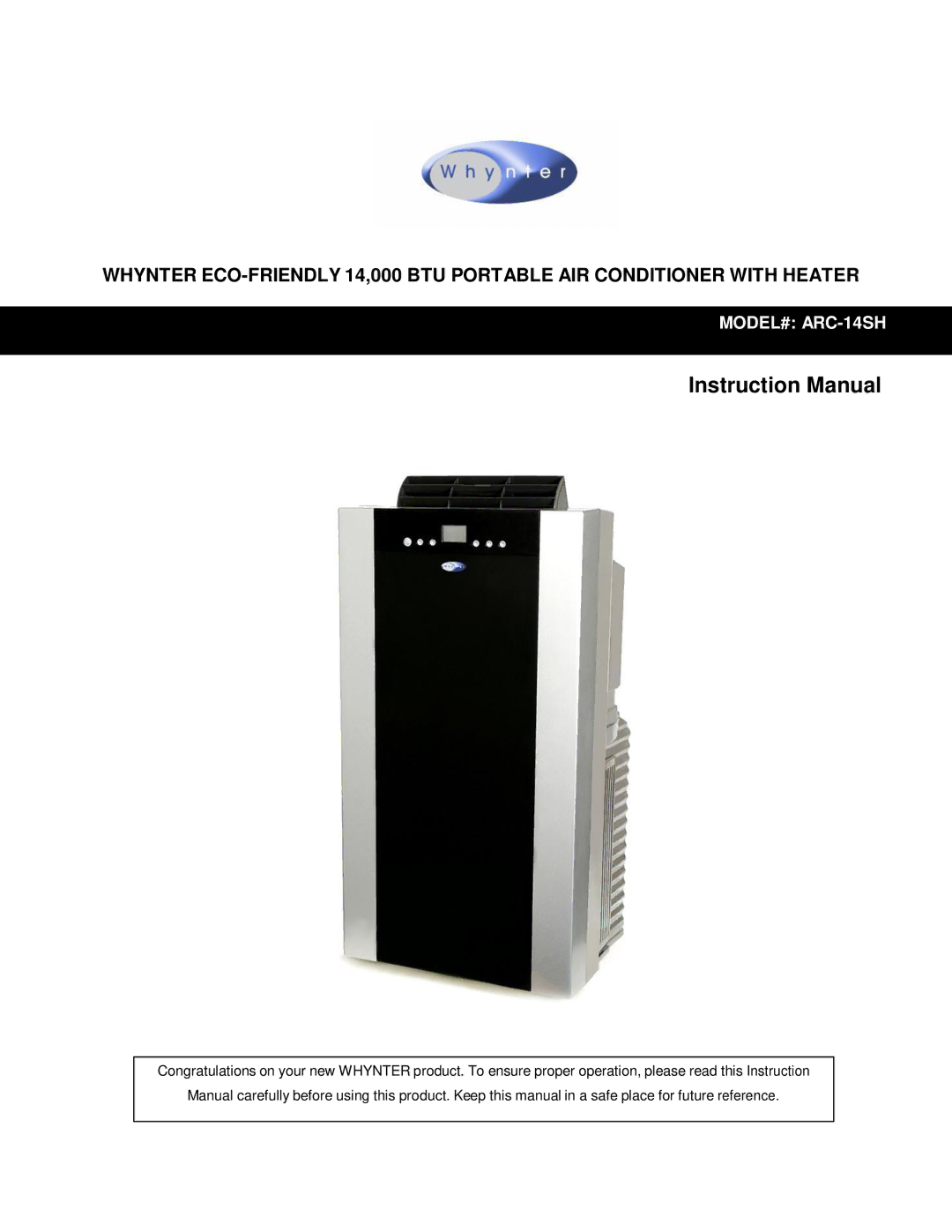 Whynter instruction manual MODEL# ARC-14SH 