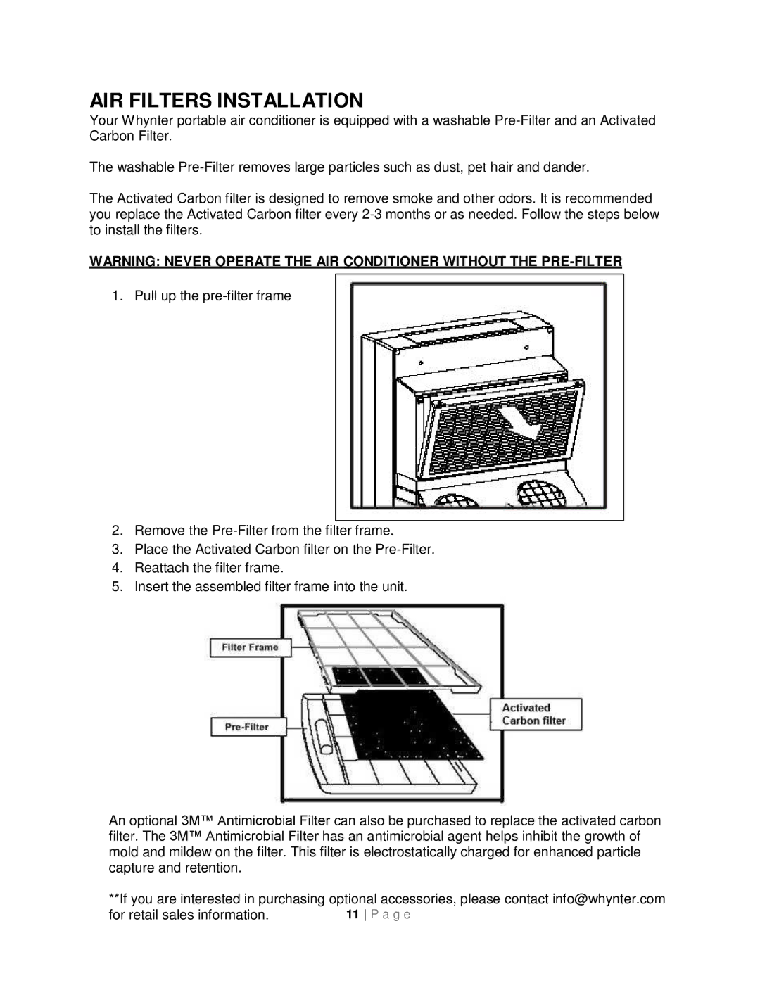 Whynter ARC-14SH instruction manual AIR Filters Installation 