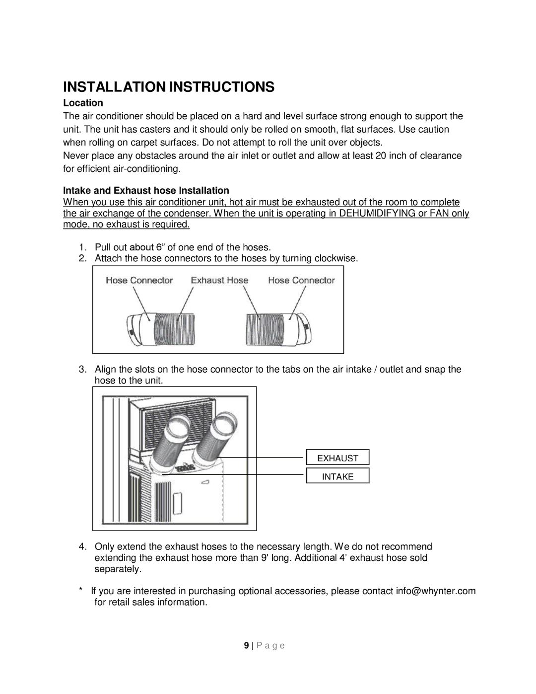 Whynter ARC-14SH instruction manual Installation Instructions, Location 