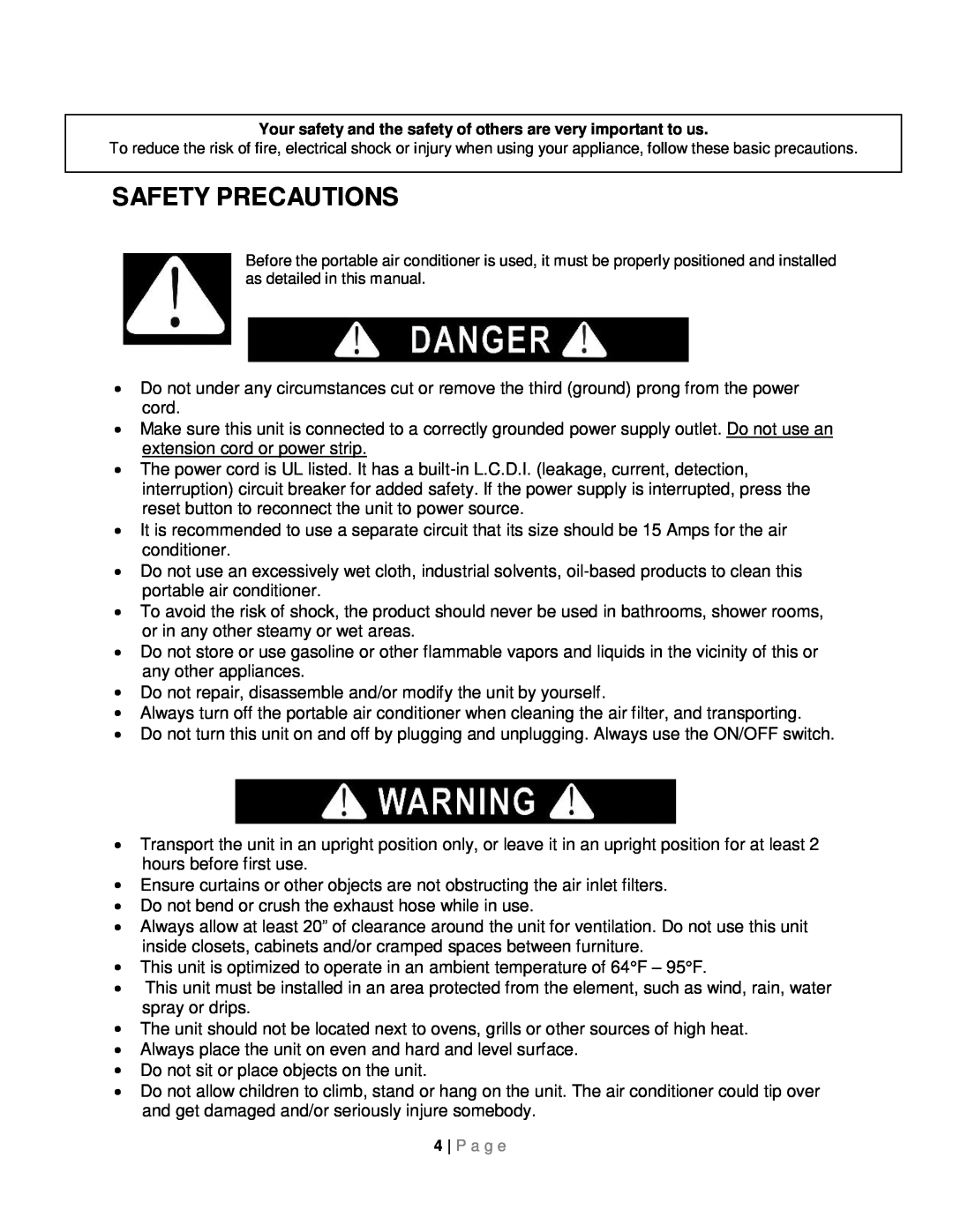 Whynter ARC-14SH instruction manual Safety Precautions 