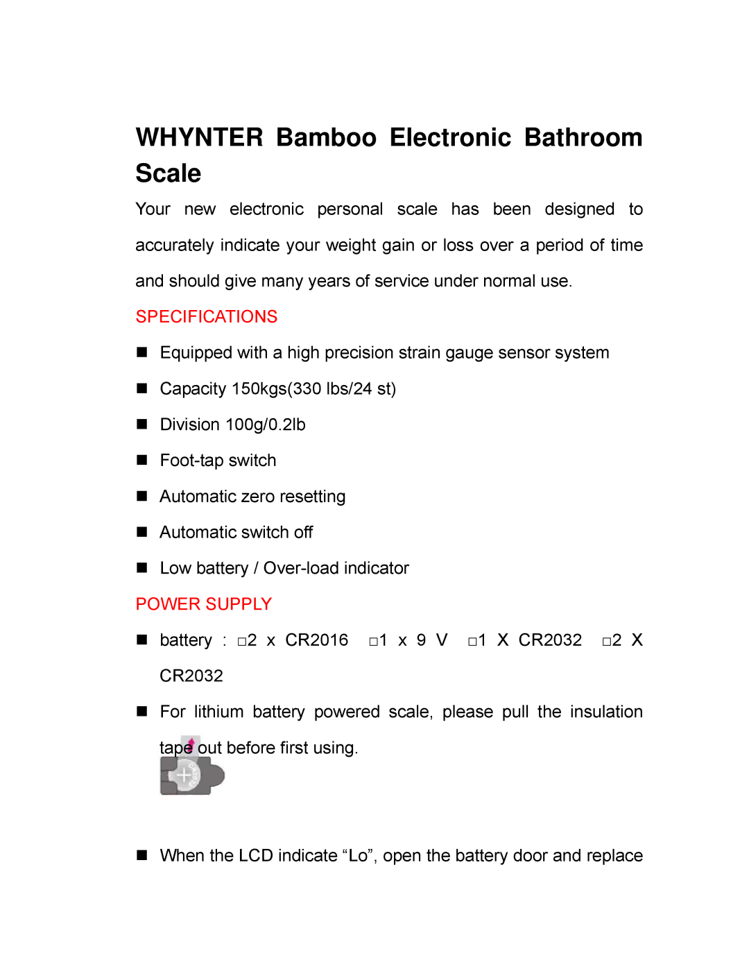 Whynter BH-2000 manual Specifications, Power Supply 