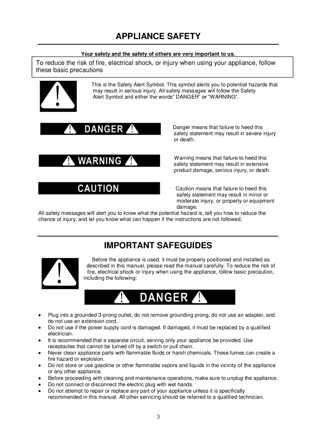 Whynter BR-125SD instruction manual Appliance Safety, Important Safeguides 