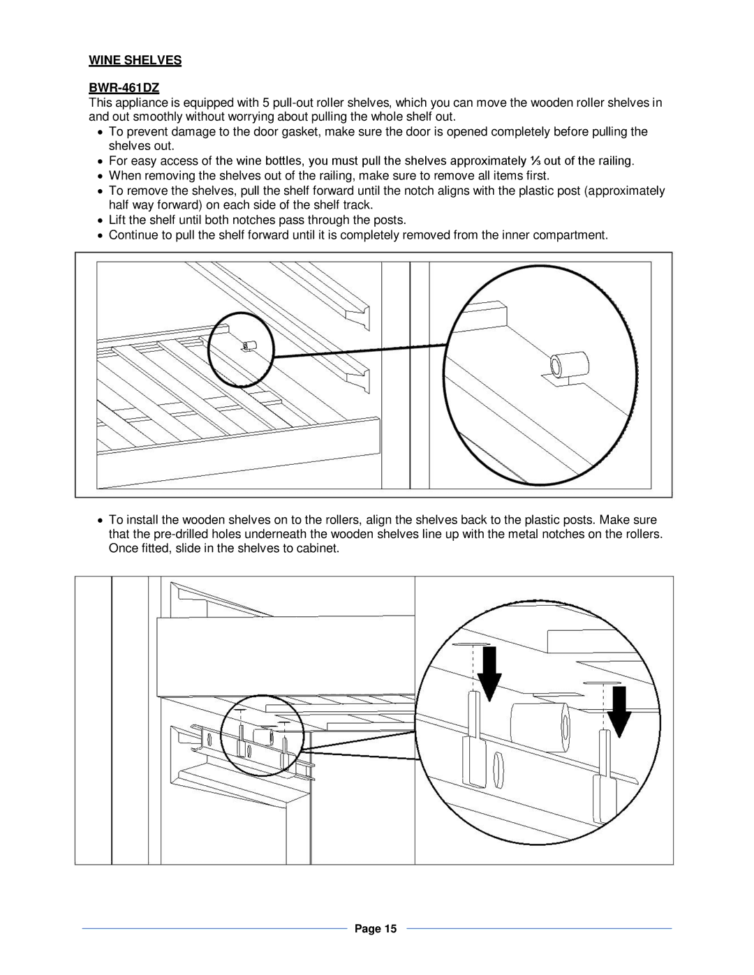 Whynter BWR-281DZ instruction manual Wine Shelves BWR-461DZ 