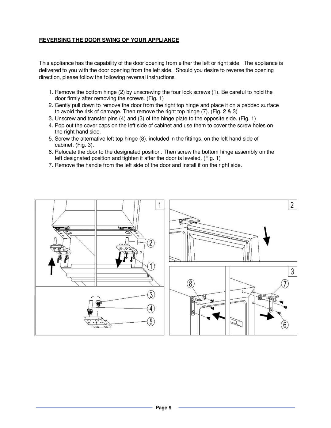 Whynter BWR-461DZ, BWR-281DZ instruction manual Reversing the Door Swing of Your Appliance 