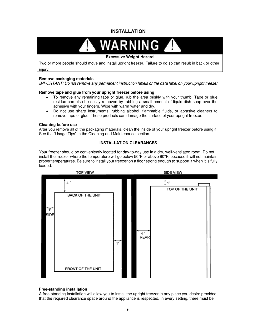 Whynter CUF-210SS instruction manual Installation Clearances 