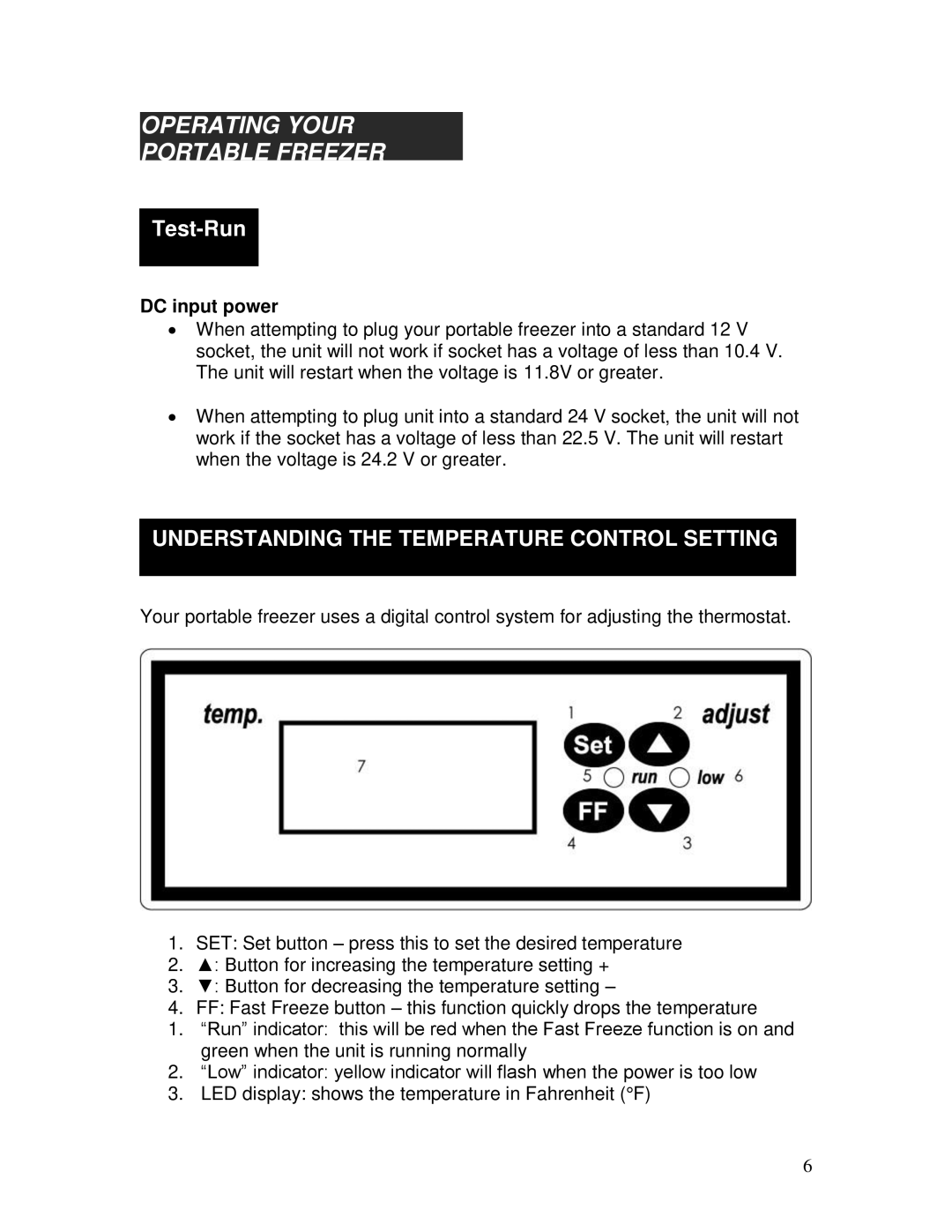 Whynter FM-45G, fm-65g, FM-85G manual Operating Your Portable Freezer, Test-Run 