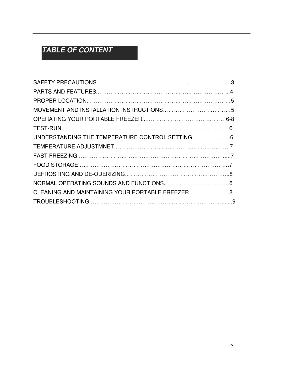 Whynter FM-85G, FM-45G, fm-65g instruction manual Table of Content, Understanding the Temperature Control SETTING………………...6 