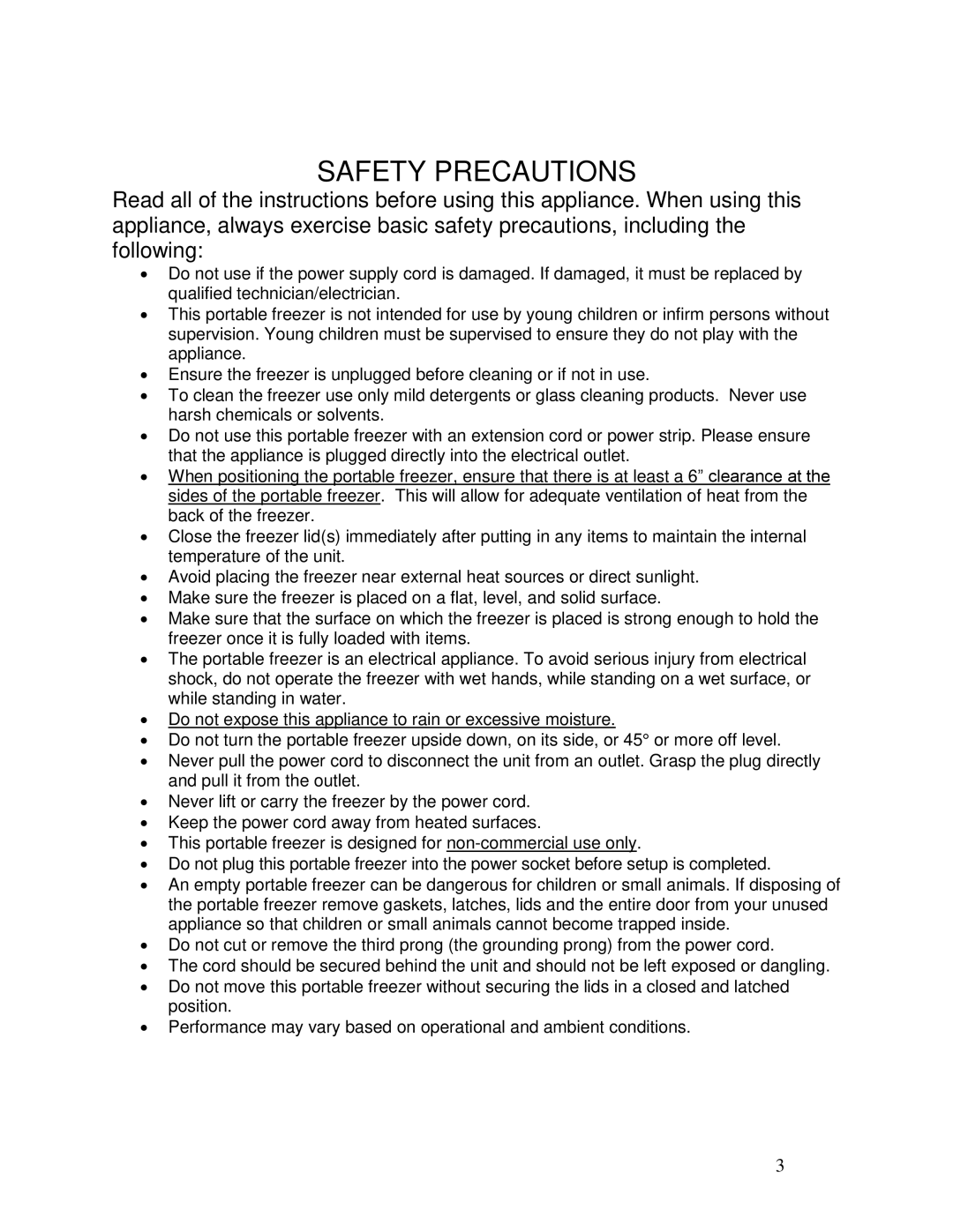 Whynter FM-62DZ instruction manual Safety Precautions 