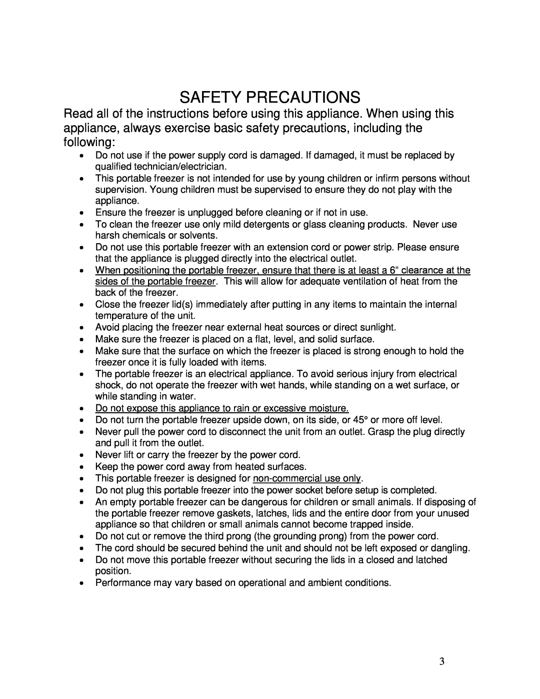 Whynter FM-62DZ instruction manual Safety Precautions 