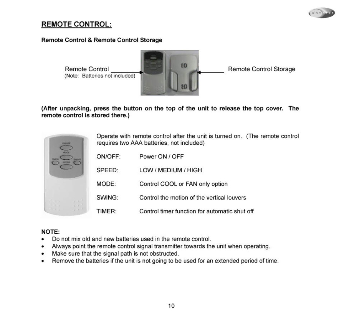 Whynter HAC-100S manual 