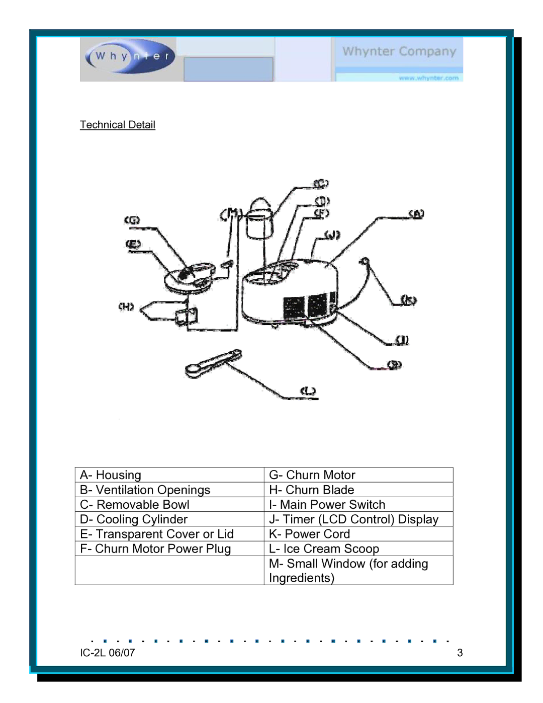 Whynter IC-2L instruction manual Technical Detail 