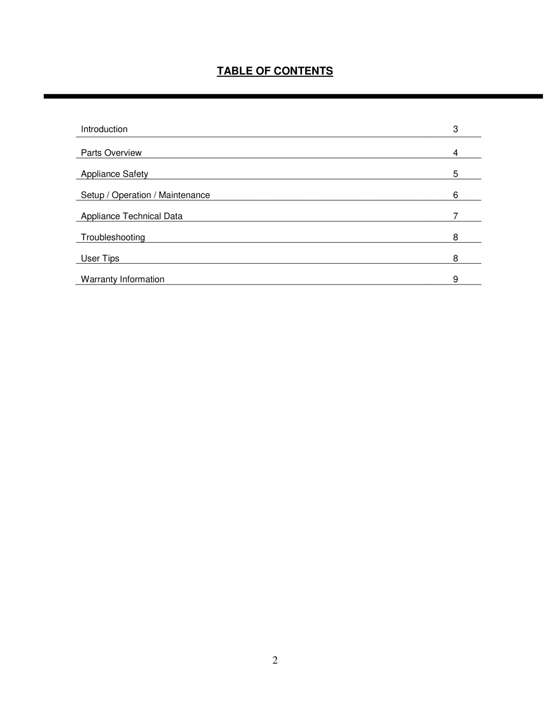 Whynter IC-2L instruction manual Table of Contents 