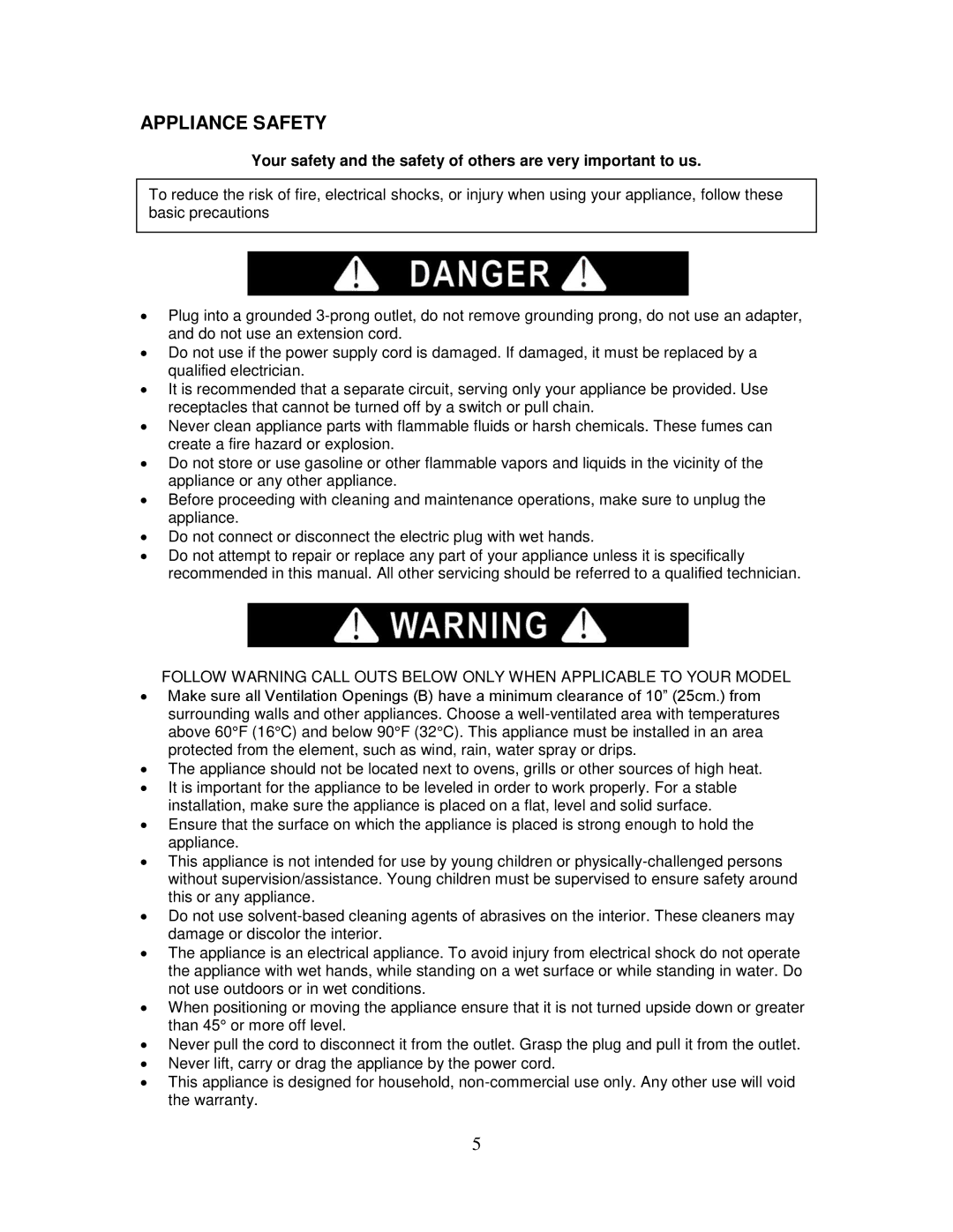 Whynter IC-2L instruction manual Appliance Safety 