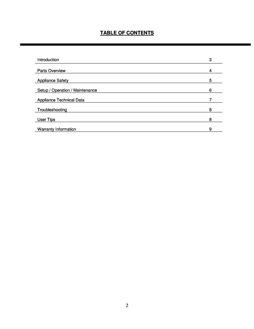 Whynter IC-2L instruction manual Table Of Contents 