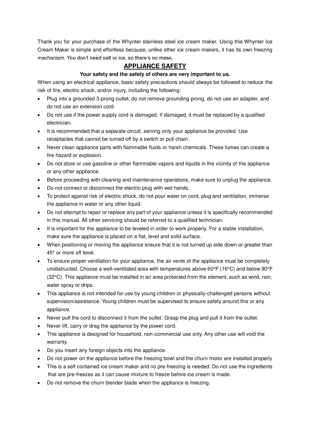 Whynter ICM-15LS instruction manual Appliance Safety 