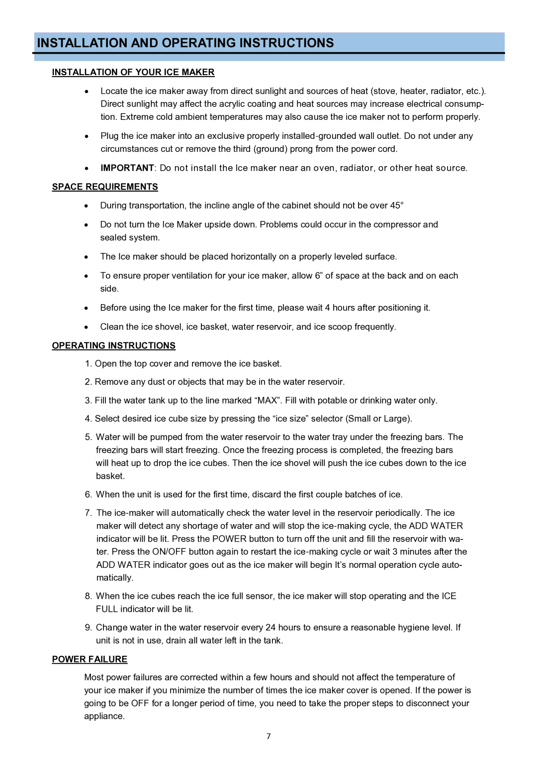 Whynter IMC-270MS Installation and Operating Instructions, Installation of Your ICE Maker, Space Requirements 