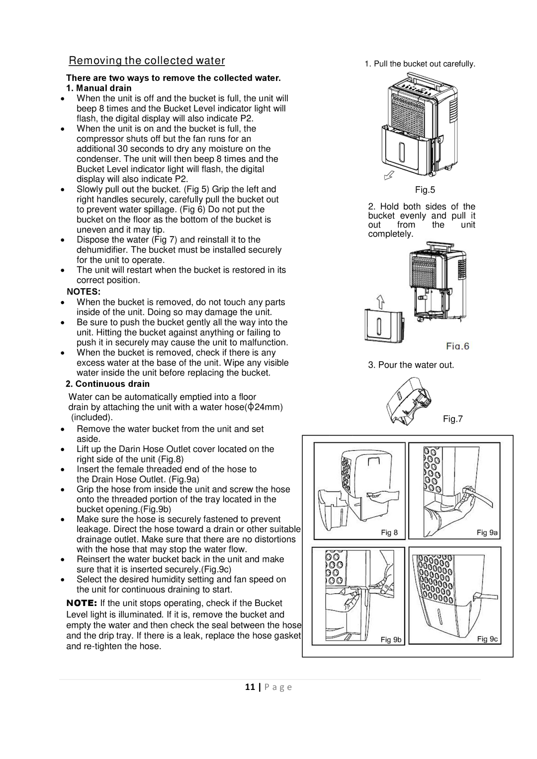 Whynter RPD-651W, RPD-401W instruction manual Removing the collected water, Continuous drain 