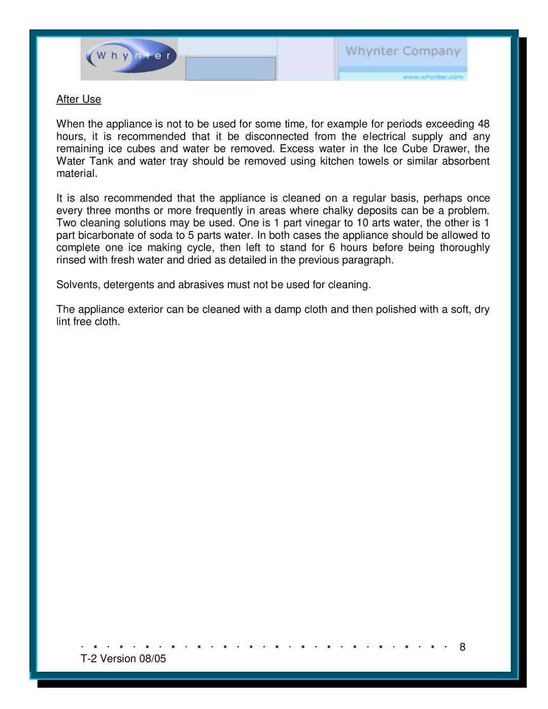 Whynter SNO T-2C/T-2CA, SNO T-2M/T-2MA instruction manual 