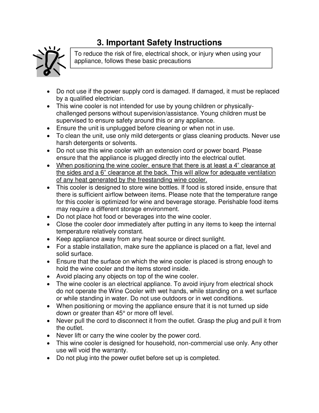 Whynter WZ-211DZ, WC-211DZ instruction manual Important Safety Instructions 