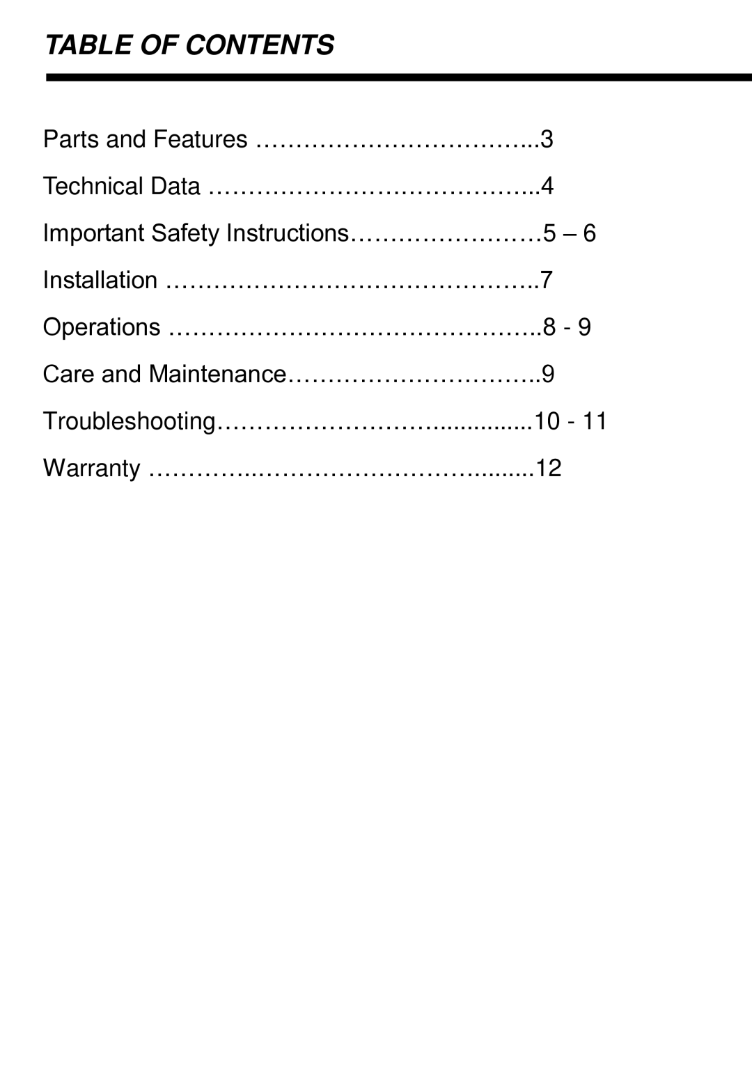 Whynter WC-211DZ instruction manual Table of Contents 