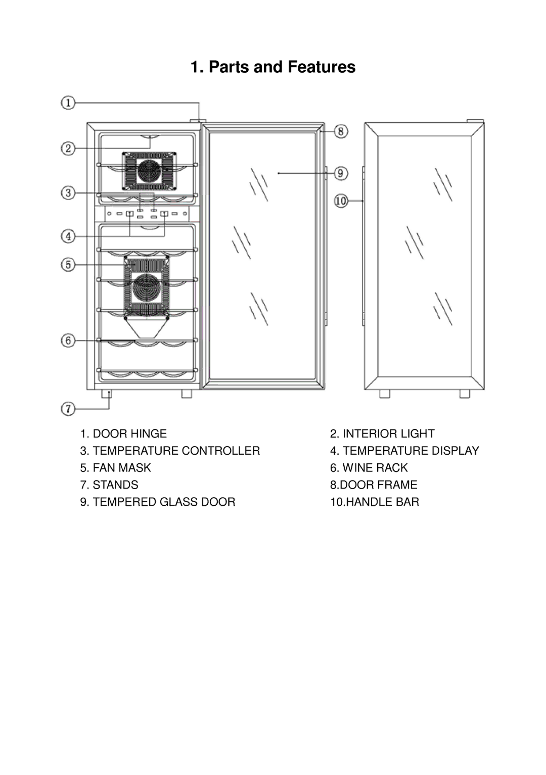 Whynter WC-211DZ instruction manual Parts and Features 