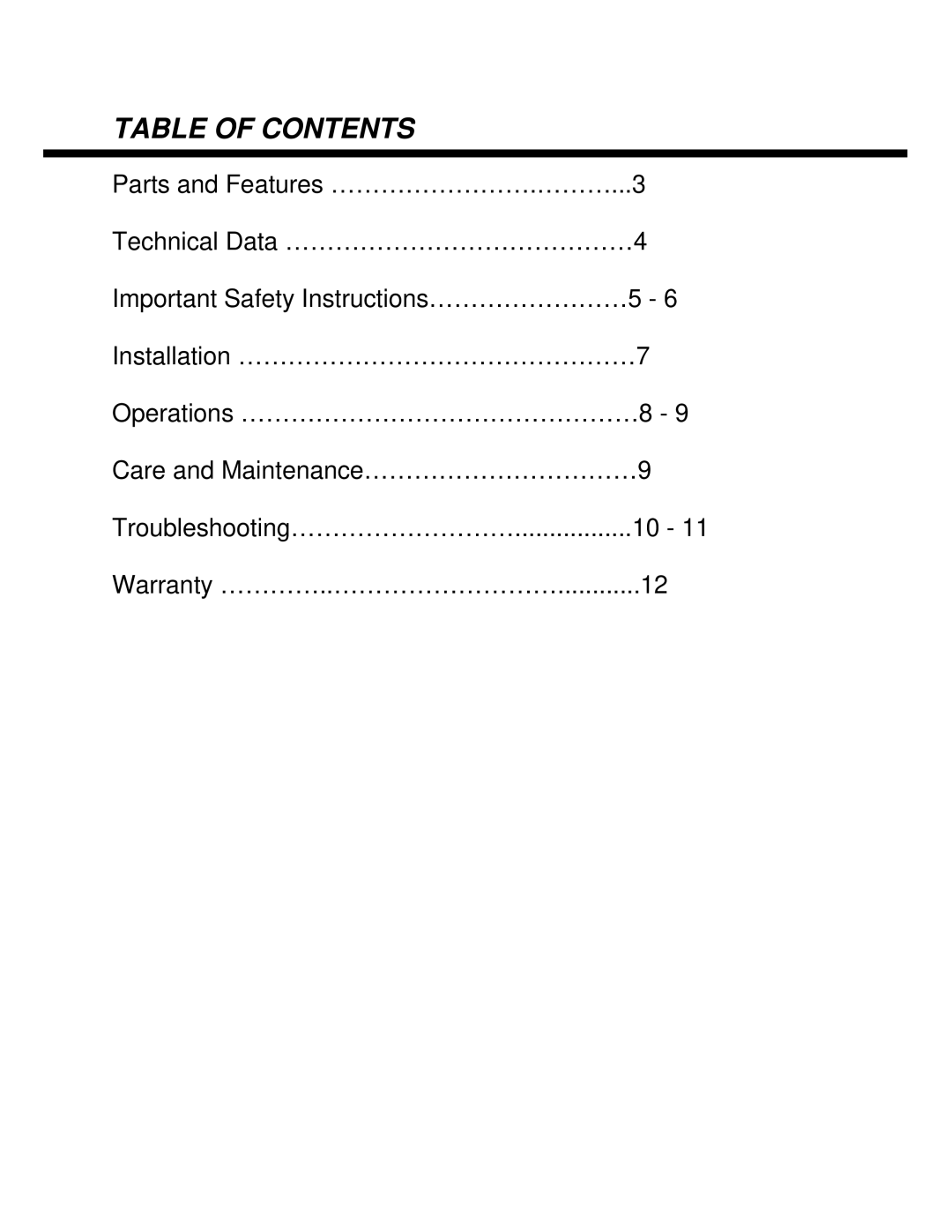 Whynter wc-212bd, WC-2128D instruction manual Table of Contents 