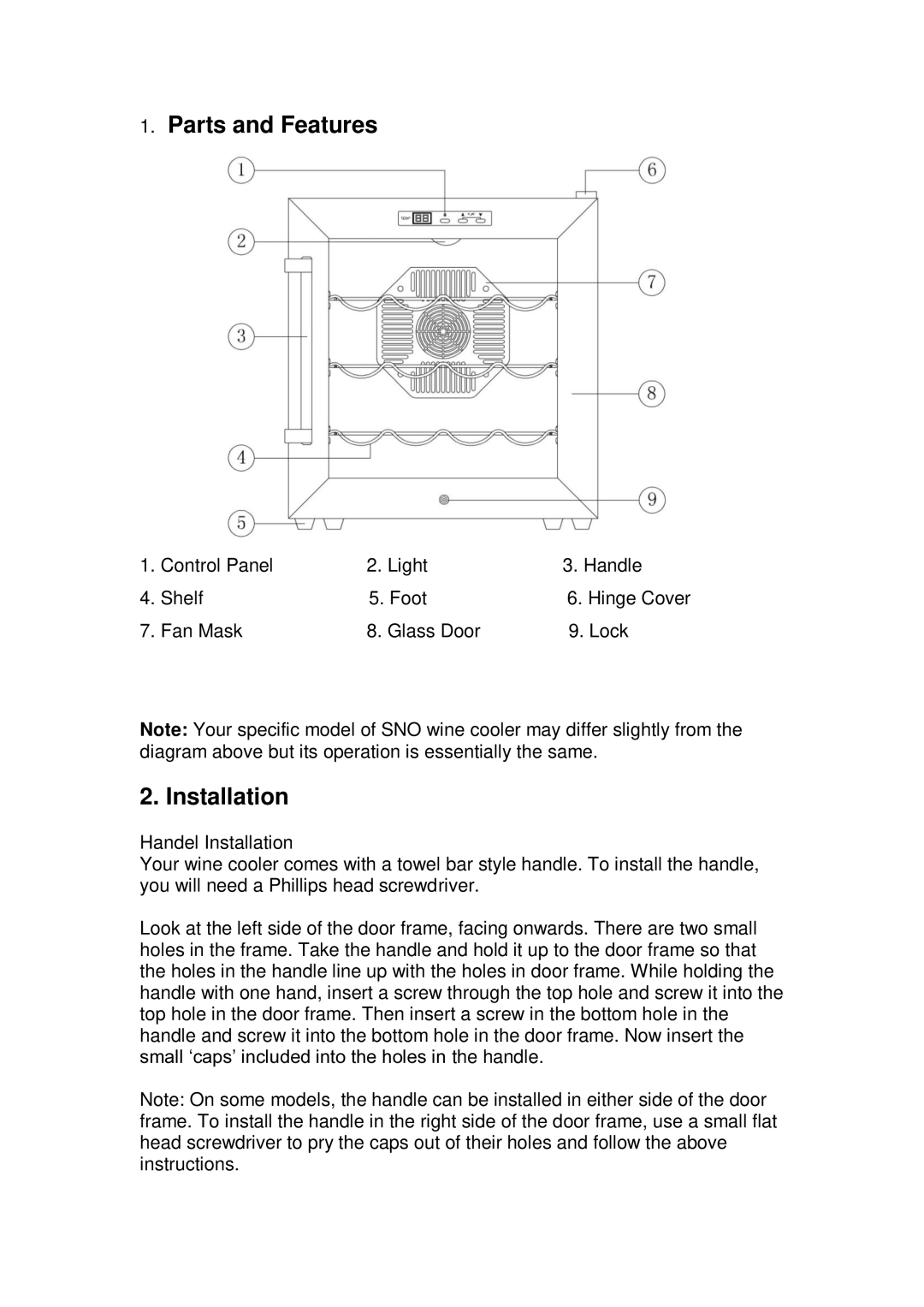 Whynter WC-28S, WC16S manual Parts and Features, Installation 