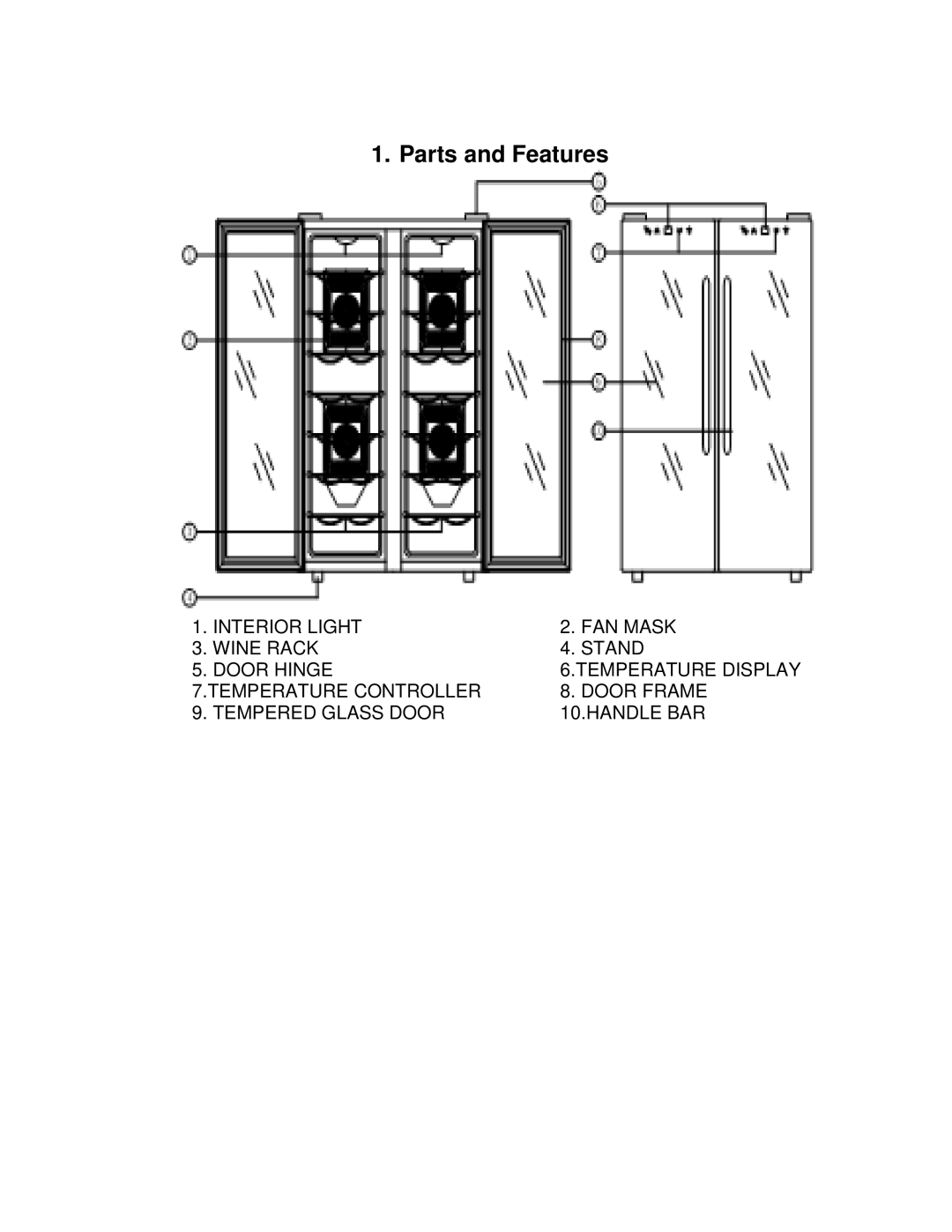 Whynter WC-321DD instruction manual Parts and Features 