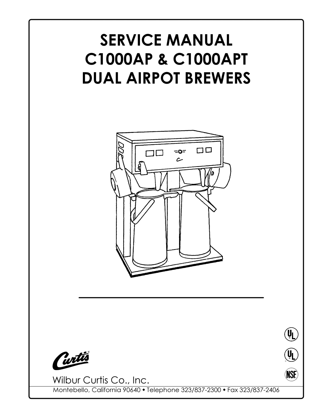 Wibur Curtis Company C1000APT service manual Dual Airpot Brewers 