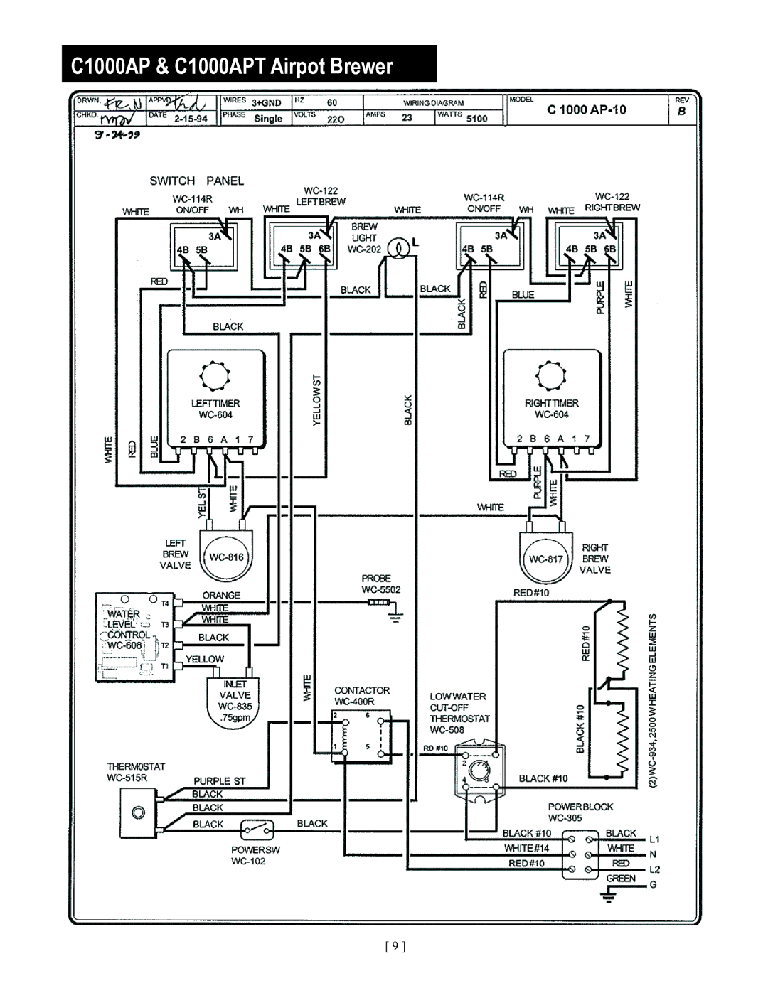 Wibur Curtis Company service manual C1000AP & C1000APT Airpot Brewer 