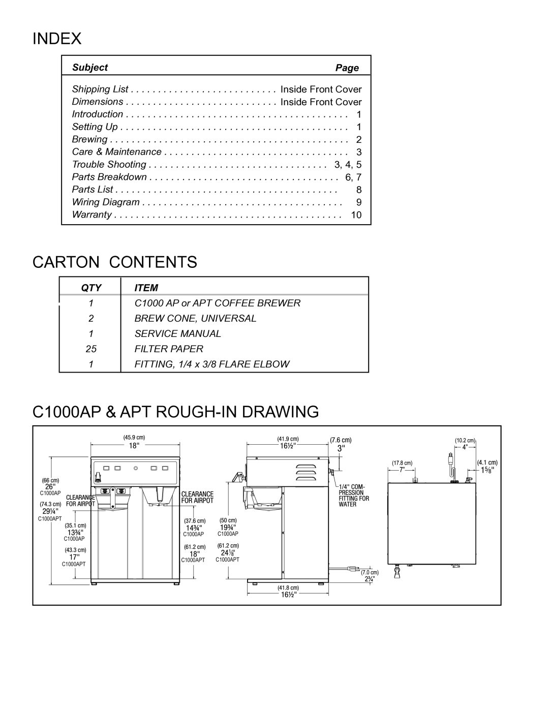 Wibur Curtis Company C1000APT service manual C1000AP & APT ROUGH-IN Drawing 