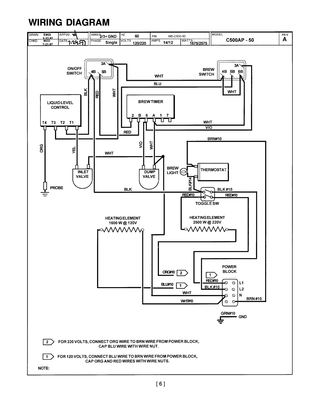 Wibur Curtis Company C500APT service manual Wiring Diagram 