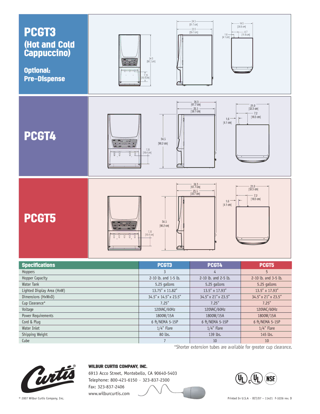 Wibur Curtis Company manual PCGT3, PCGT4 PCGT5 