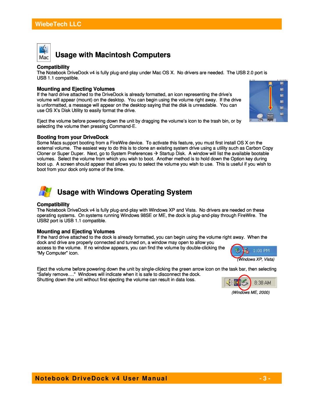 WiebeTech NBDDV4 Usage with Macintosh Computers, Usage with Windows Operating System, WiebeTech LLC, Compatibility 