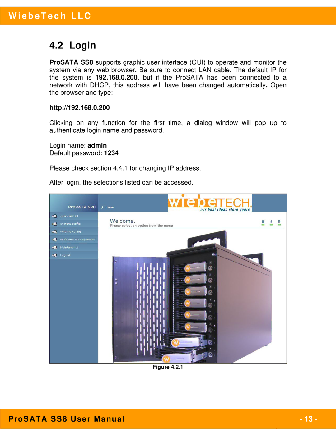 WiebeTech SS8 user manual Login, Http//192.168.0.200 