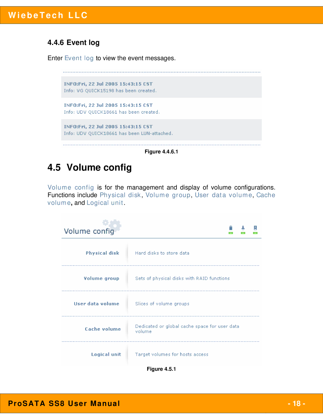 WiebeTech SS8 user manual Volume config, Event log 