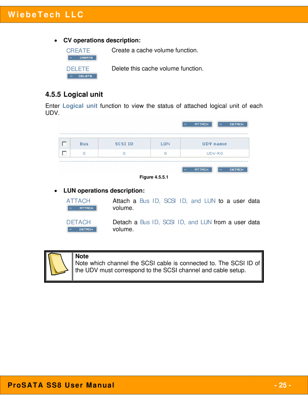 WiebeTech SS8 user manual Logical unit, CV operations description, LUN operations description 