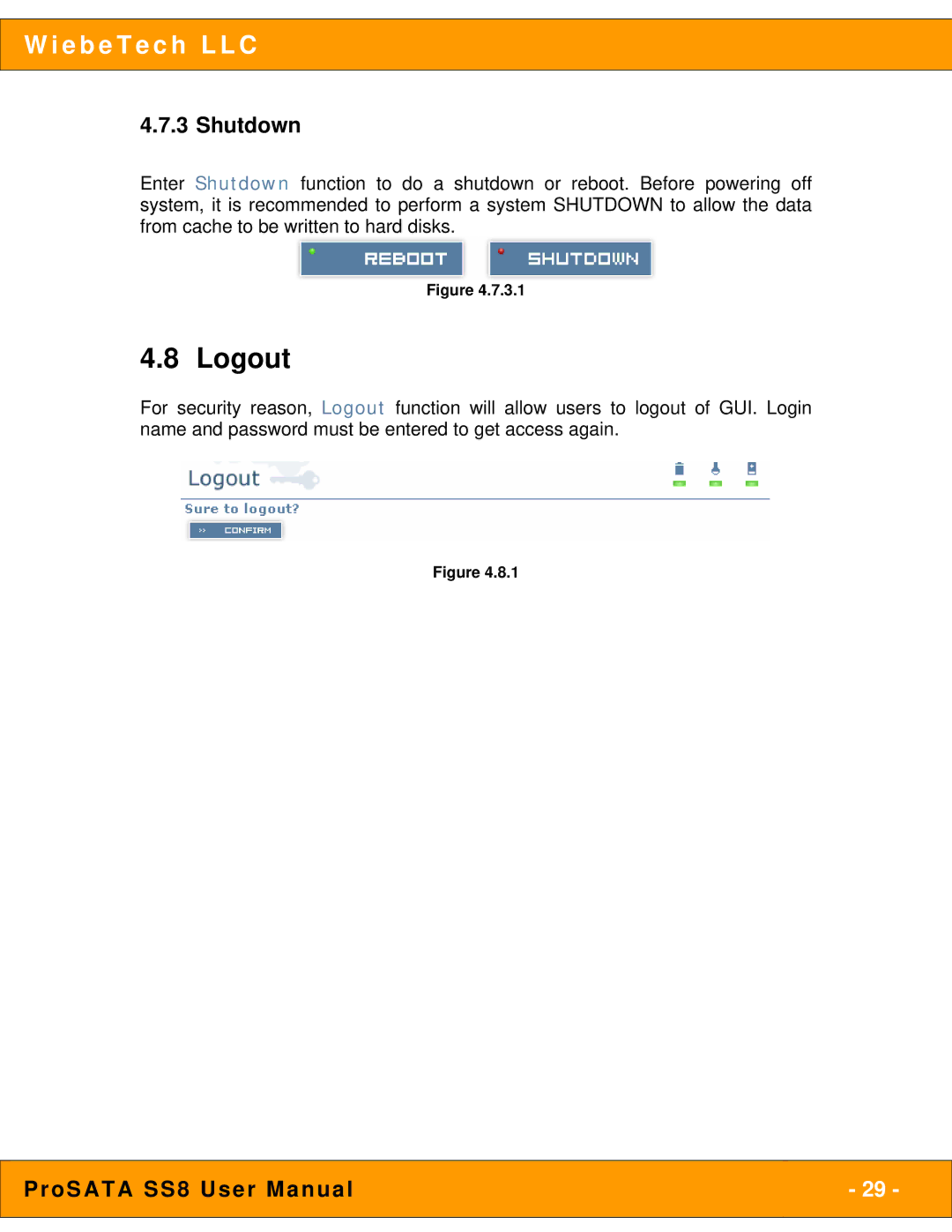 WiebeTech SS8 user manual Logout, Shutdown 