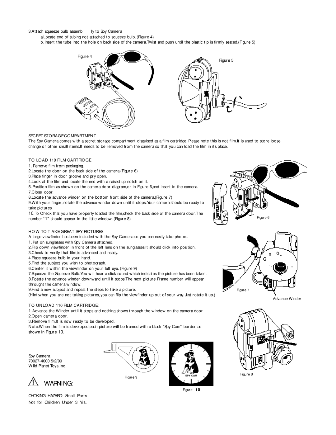 Wild Planet Webcam Attach squeeze bulb assemb ly to Spy Camera, Secret Storage Compartment, To Load 110 Film Cartridge 