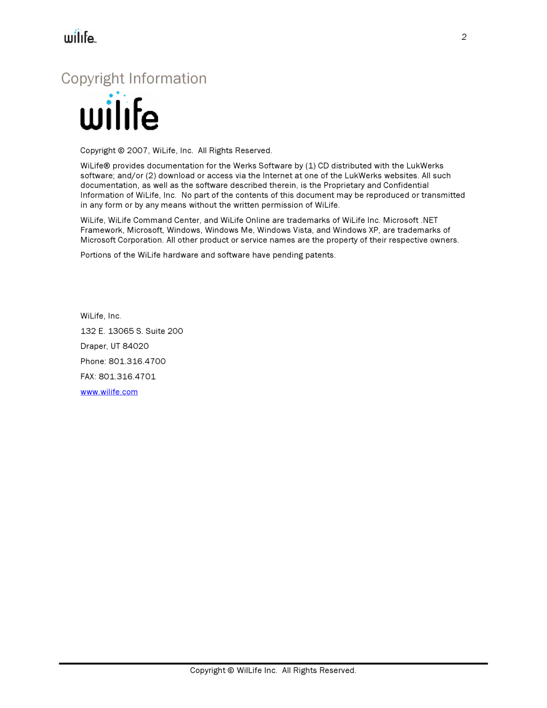 WiLife V2.0 manual Copyright Information 